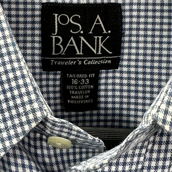 Jos A Bank Shirt Mens 16 Travelers Collection Blue Check Cotton Pocket Tailored - Picture 3 of 6
